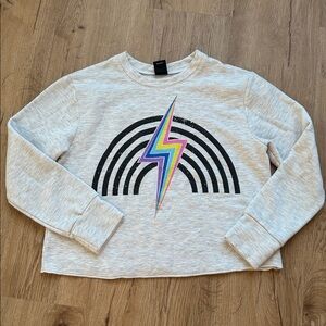 Pixie Lane Gray Sweatshirt with Rainbow Lightning Design